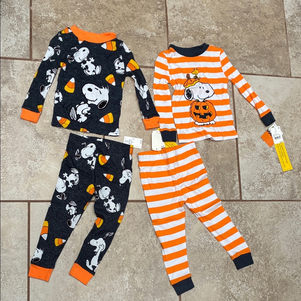 Halloween Kids Snoopy Pajamas Set - Black and Orange